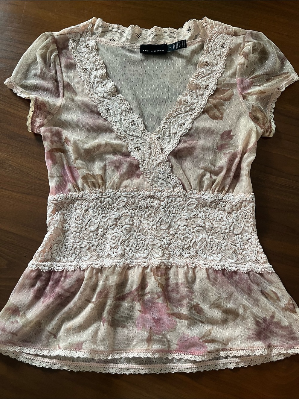 The Limited Floral Blouse- Blush Pink, brown & Cream - Size S